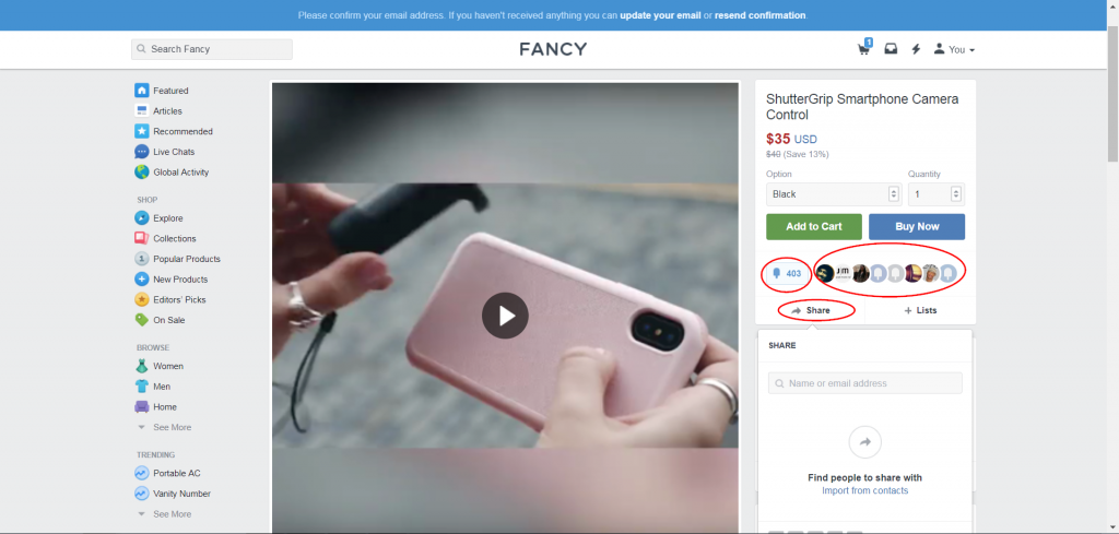 Fancy Website Social Ecommerce Features