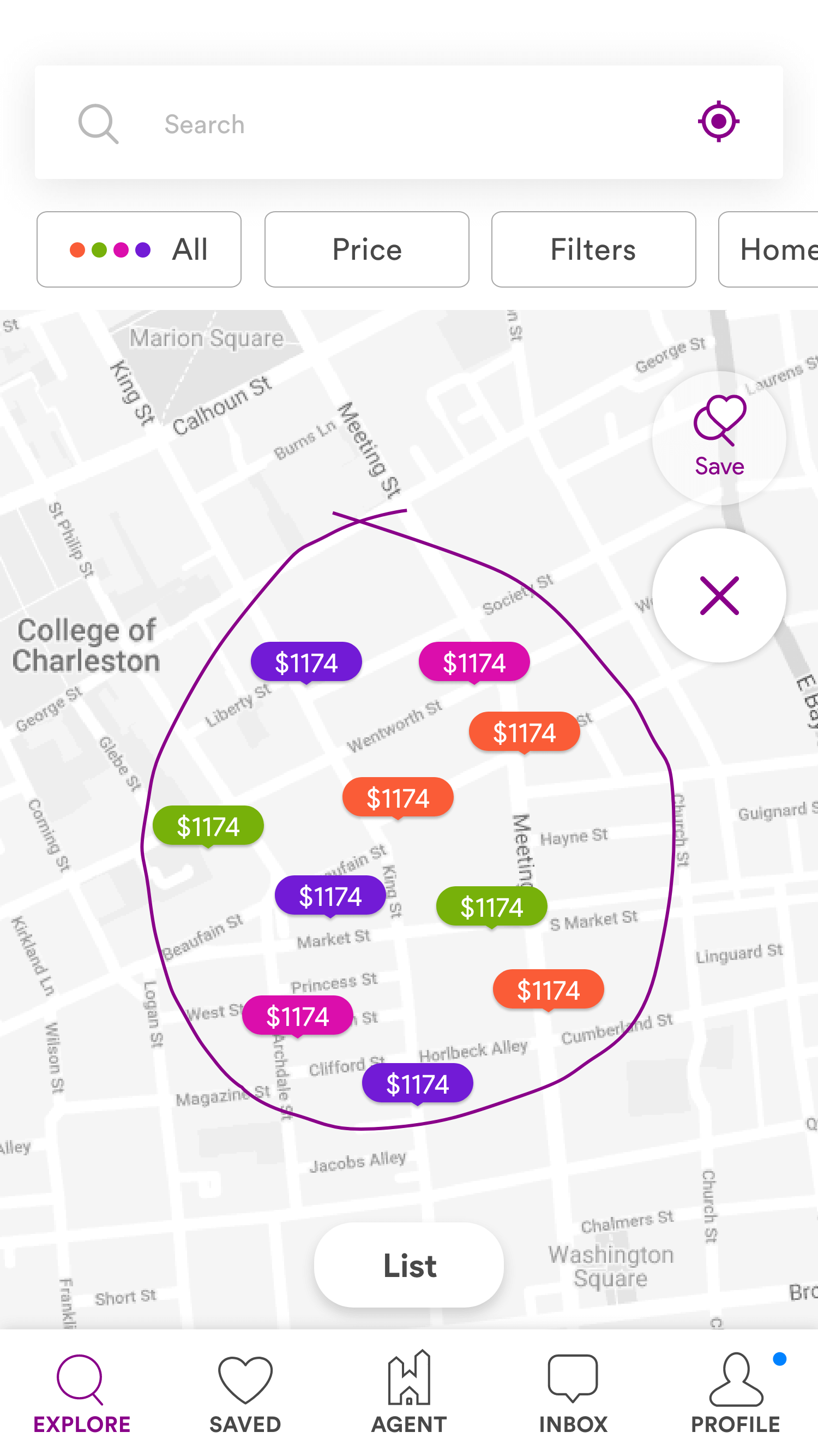 Draw a circle to search for propertiy