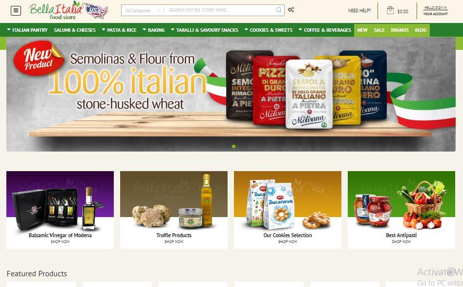 Italian grocery store online located in Europe and the States