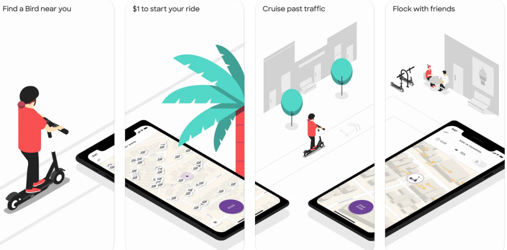 bird electric escooter app screens