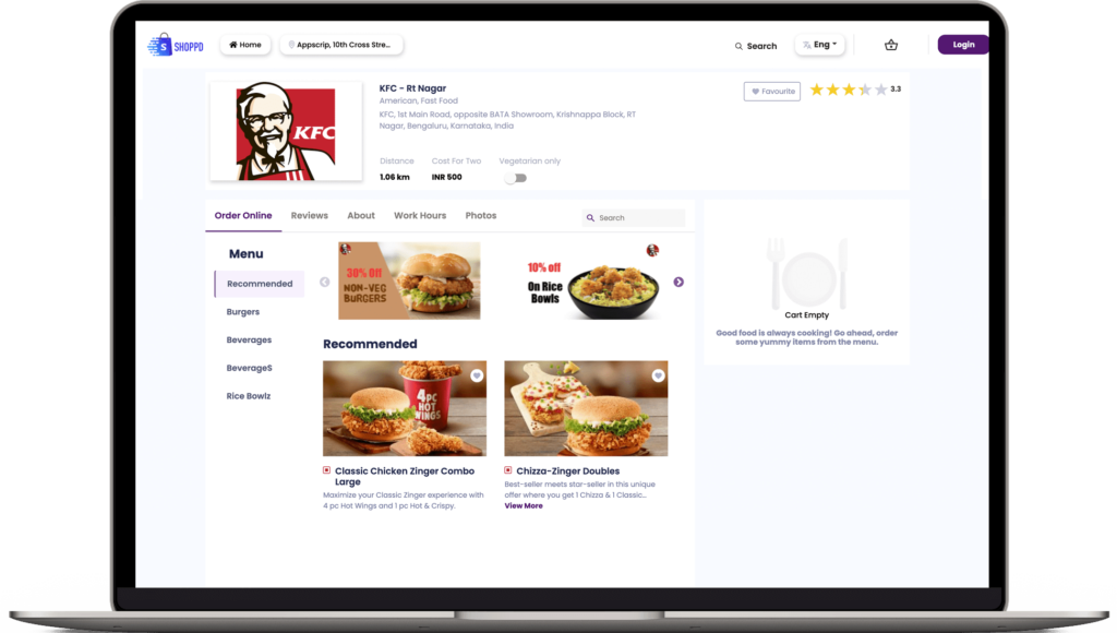 Food delivery software single store