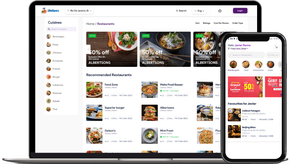 customer app and website for Food delivery software