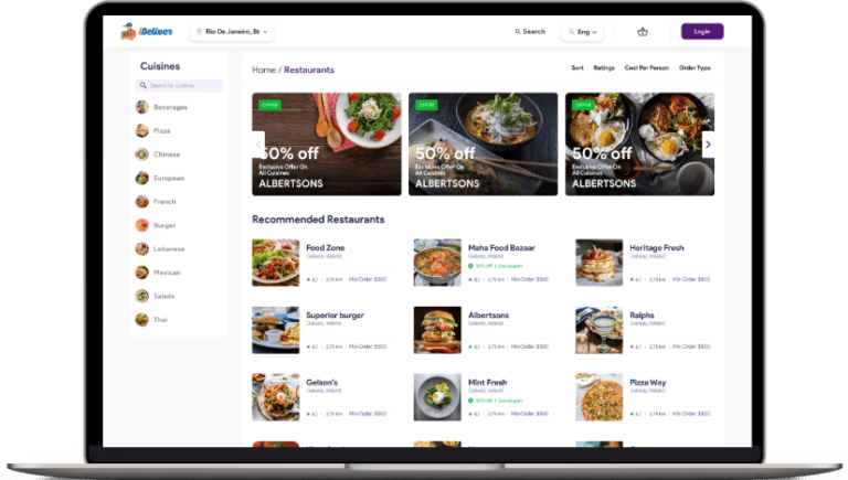 customer website for Food delivery software