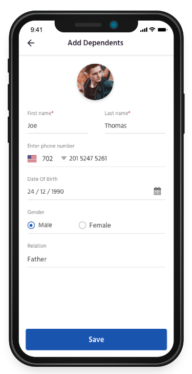 Healthcare mobile app solution include dependents