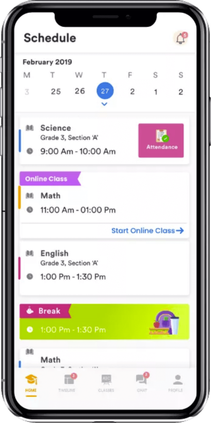 Student routine feature on classdojo clone