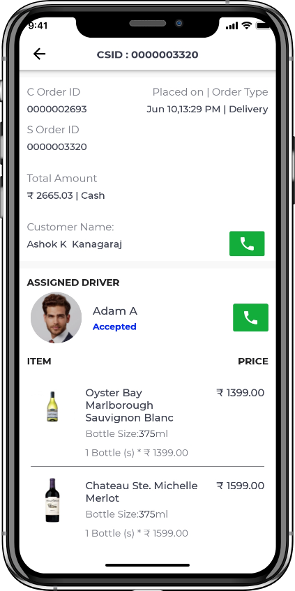 alcohol delivery software Order details