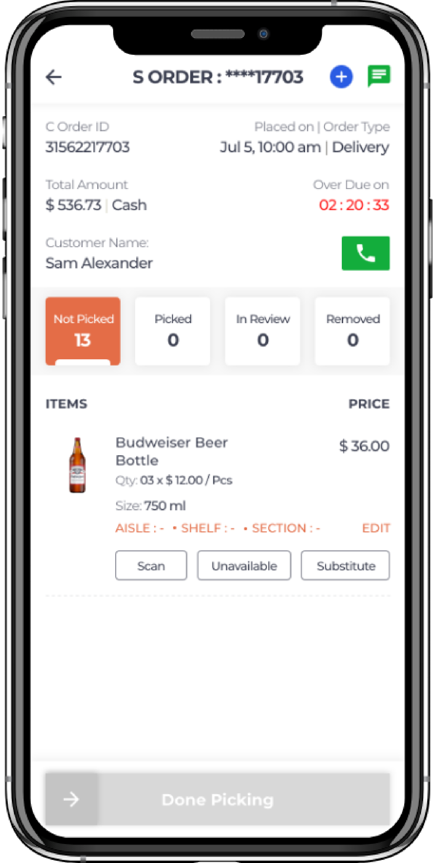 alcohol delivery software order picking stages of store app