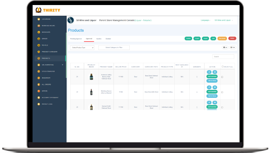 alcohol delivery software store admin