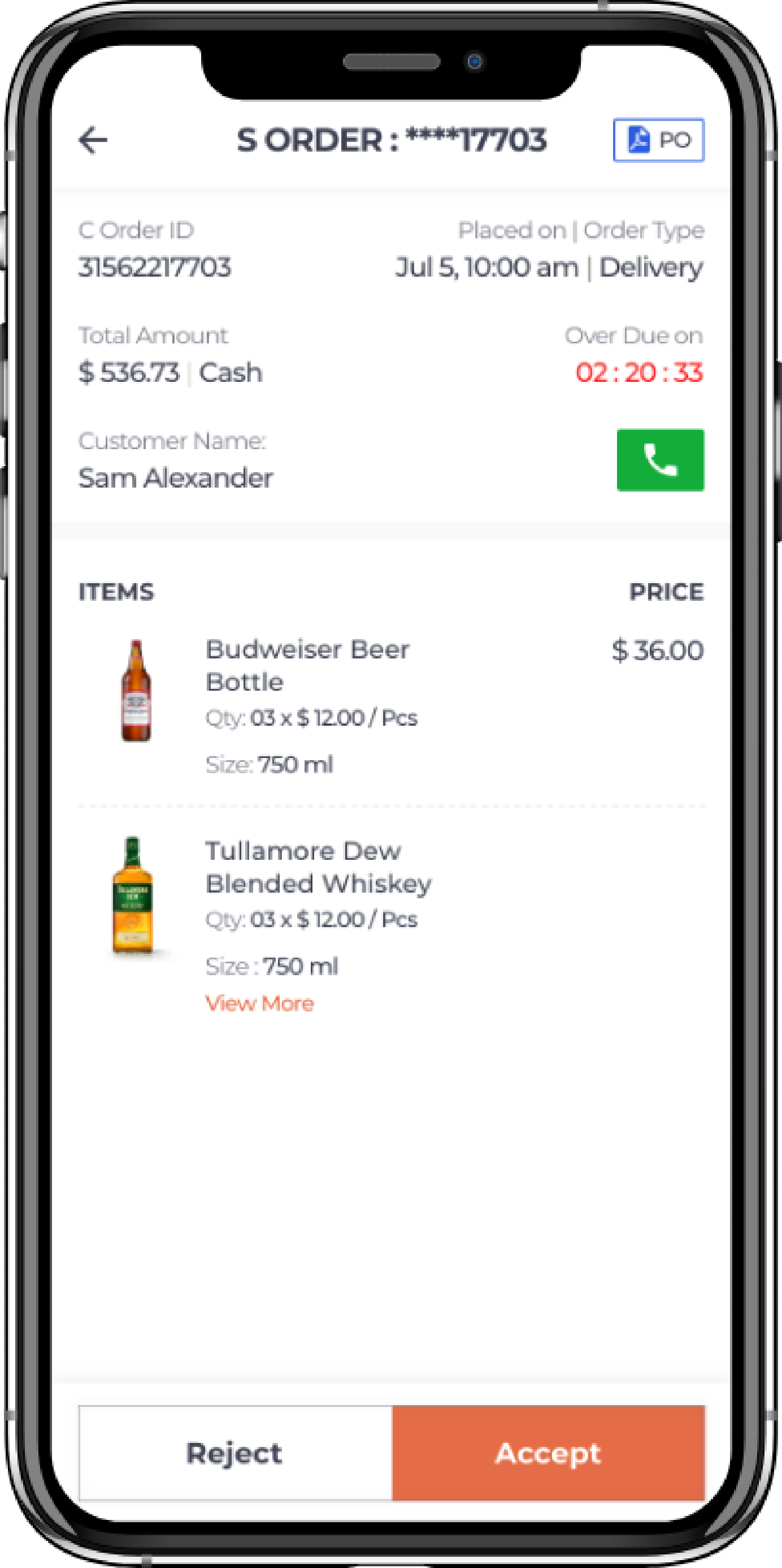 alcohol delivery software view all order details