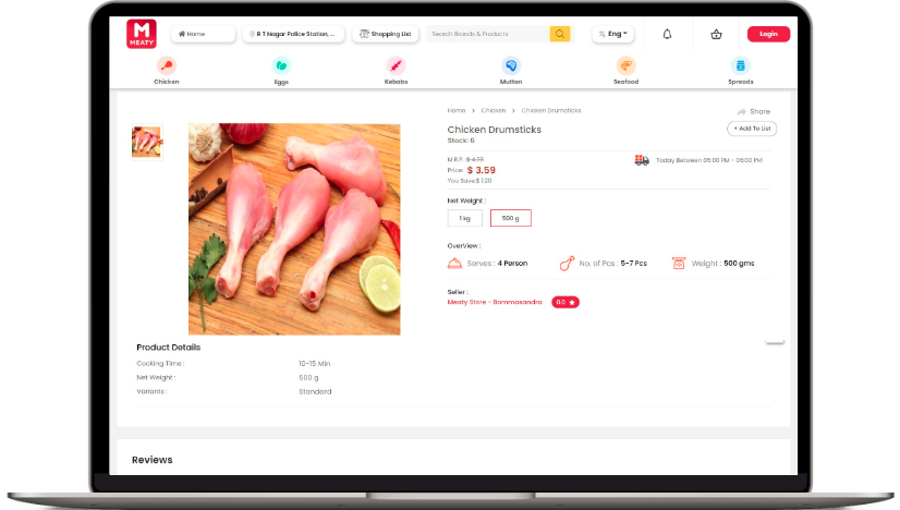 meat delivery app development customer website