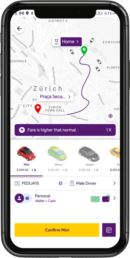 Home screen of VIA Taxi App