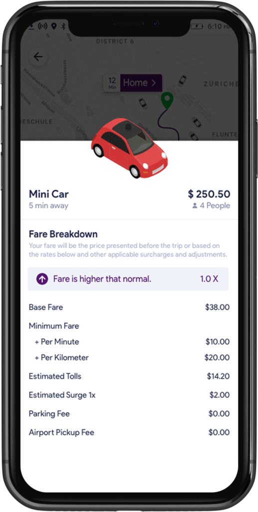 Estimación de tarifa de la aplicación VIA Taxi