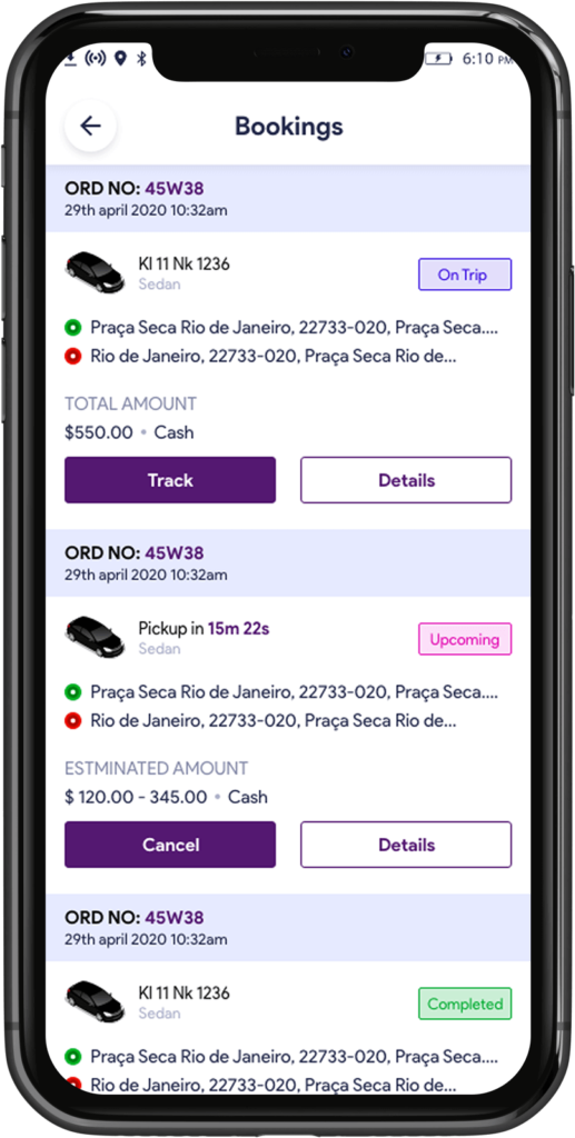 Your bookings option on Transport Booking Software