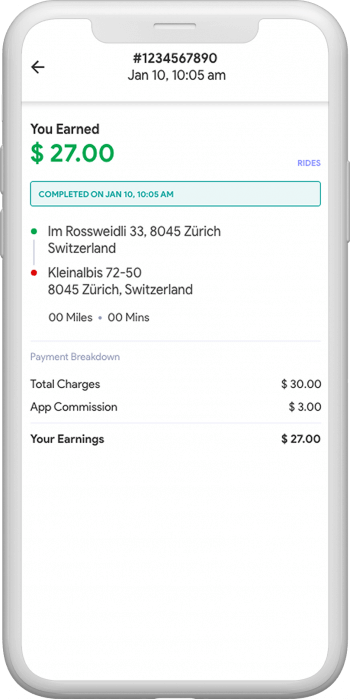 Receipt of the ride on Uber like app