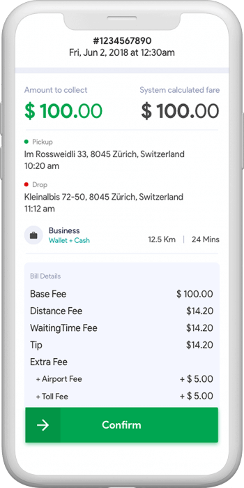 payment option on the taxi app